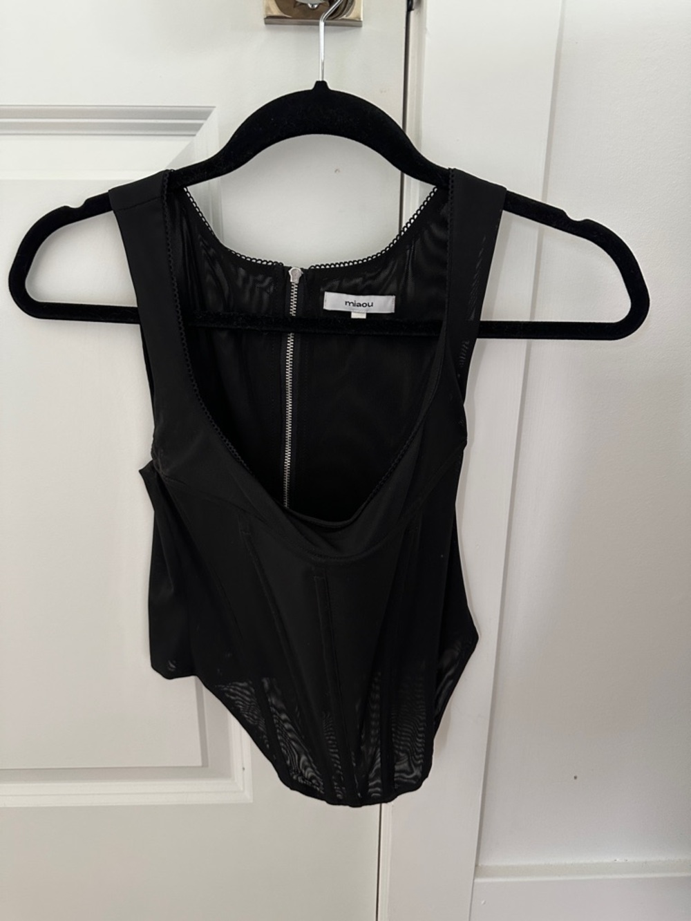 Miaou Black Mesh Corset-Style Bodysuit